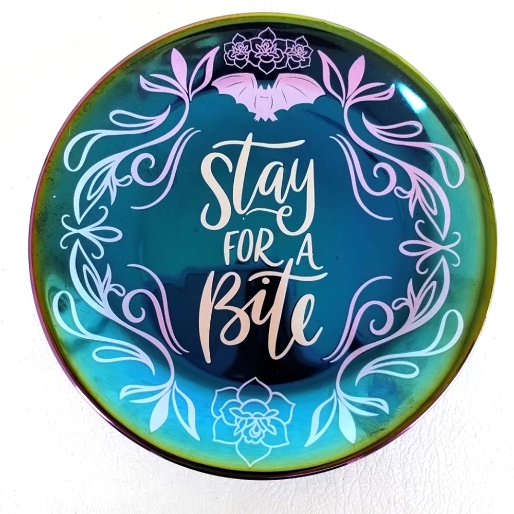 Stay For A Bite Iridescent Tidbit Plate Bat Set Of 4 Bewitched - Picture 9 of 15